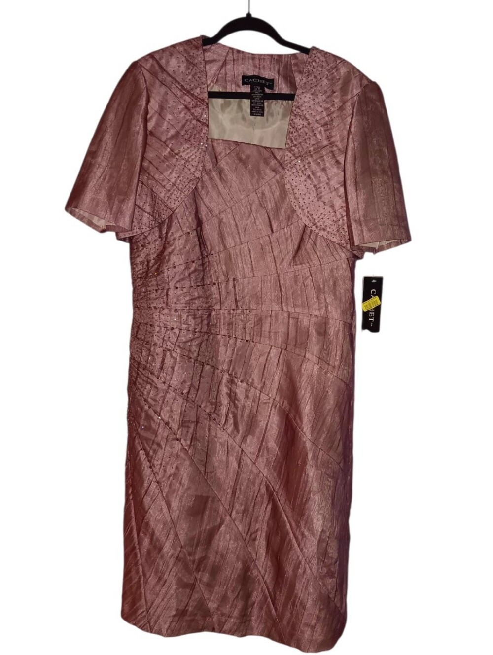 NWT Cachet Shimmering Beaded Raspberry Bolero Jacket Dress Set In Size 16